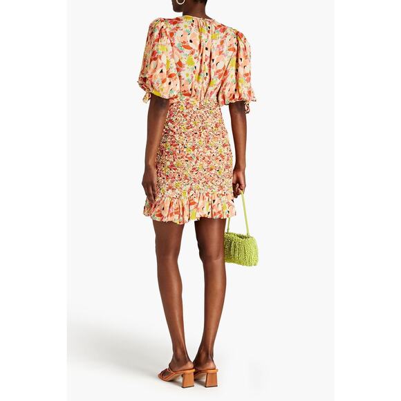 BYTIMO peach Shirred floral-print satin-crepe mini dress size small X - Picture 2 of 12